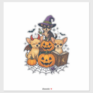 Halloween Chihuahua Hunde Kürbisse Hexenhut Zauber Aufkleber