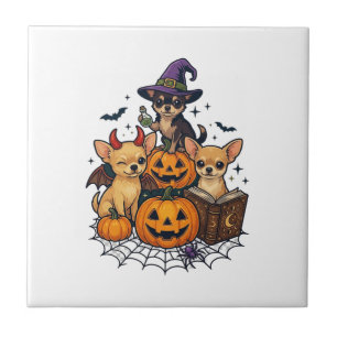 Halloween Chihuahua Hunde Kürbisse Hexenhut Zauber Fliese