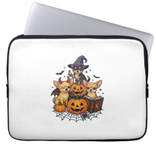 Halloween Chihuahua Hunde Kürbisse Hexenhut Zauber Laptopschutzhülle