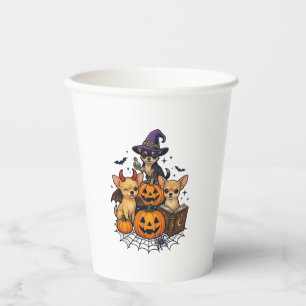 Halloween Chihuahua Hunde Kürbisse Hexenhut Zauber Pappbecher
