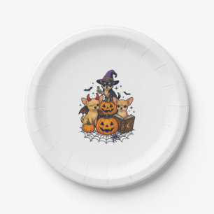 Halloween Chihuahua Hunde Kürbisse Hexenhut Zauber Pappteller
