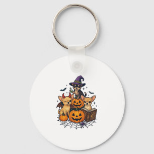 Halloween Chihuahua Hunde Kürbisse Hexenhut Zauber Schlüsselanhänger