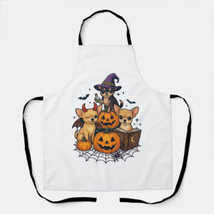 Halloween Chihuahua Hunde Kürbisse Hexenhut Zauber Schürze