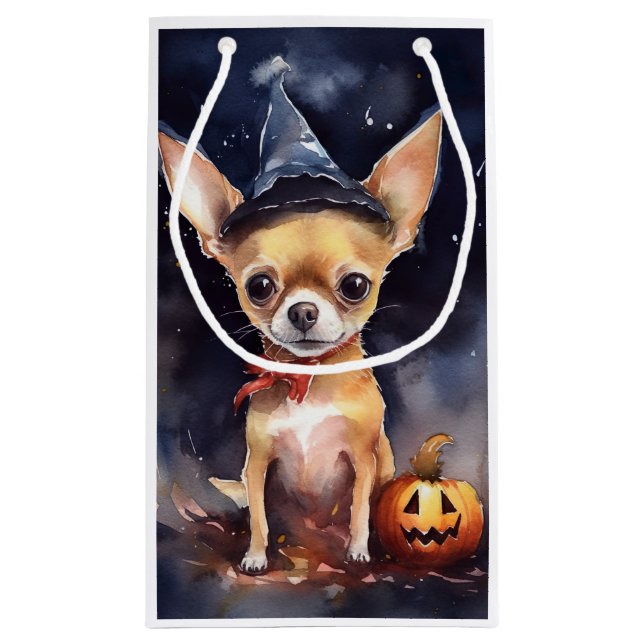 Halloween chihuahua mit Pumpkins Beängstigend Kleine Geschenktüte (Rückseite)