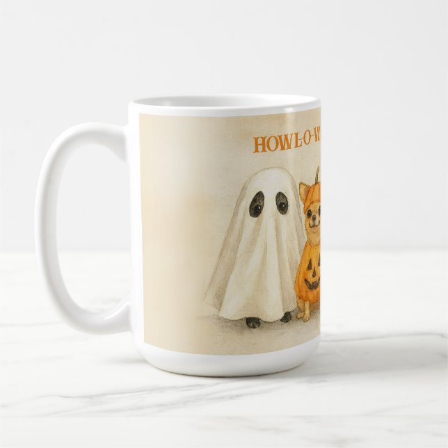 Halloween Chihuahua Mug – Cute Ghost, Pumpkin,  Kaffeetasse (Links)