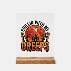 Halloween Chillen mit meinen Creeps Vintage T-Shir Acrylschild