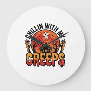 Halloween Chillen mit meinen Creeps Vintage T-Shir Große Wanduhr