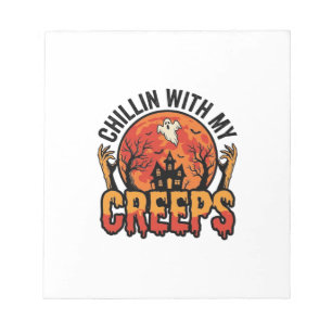 Halloween Chillen mit meinen Creeps Vintage T-Shir Notizblock