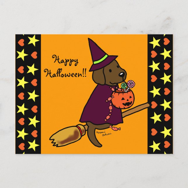 Halloween Chocolate Labrador Cartoon 1 Postkarte (Vorderseite)