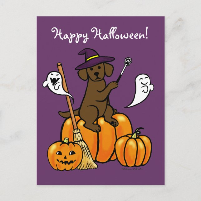 Halloween Chocolate Labrador Cartoon 2 Postkarte (Vorderseite)