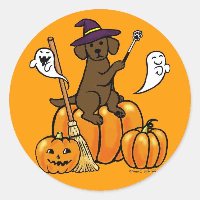 Halloween Chocolate Labrador Cartoon 2 Runder Aufkleber (Vorderseite)