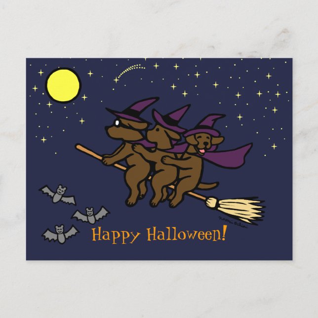 Halloween Chocolate Labrador Riders! Postkarte (Vorderseite)