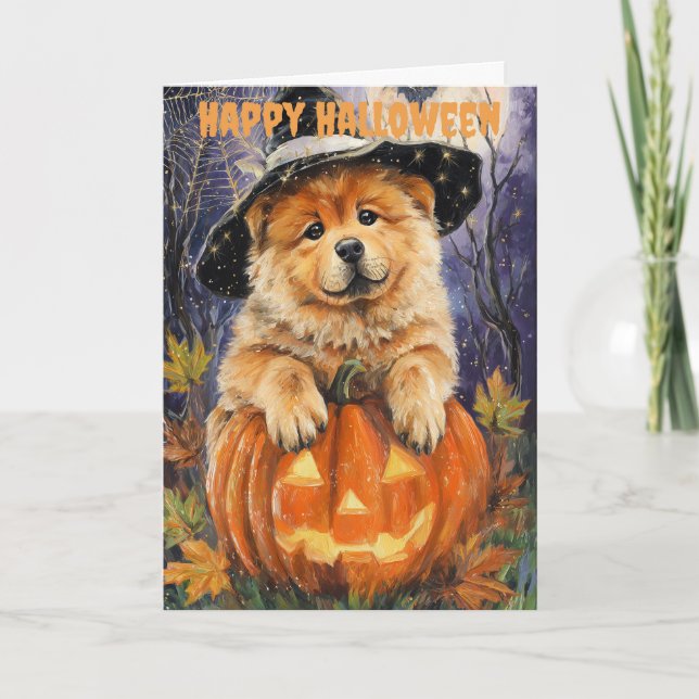 Halloween Chow Chow Hund Feiertagskarte (Vorderseite)