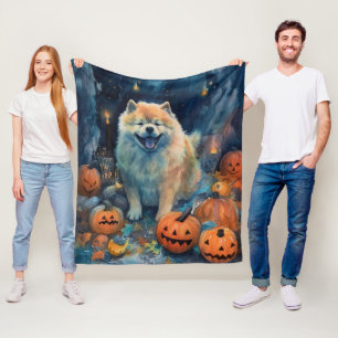 Halloween Chow Chow mit Kürbissen Gruselig Fleecedecke