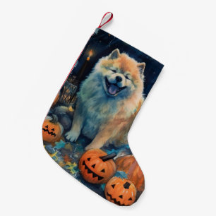 Halloween Chow Chow mit Kürbissen Gruselig Kleiner Weihnachtsstrumpf