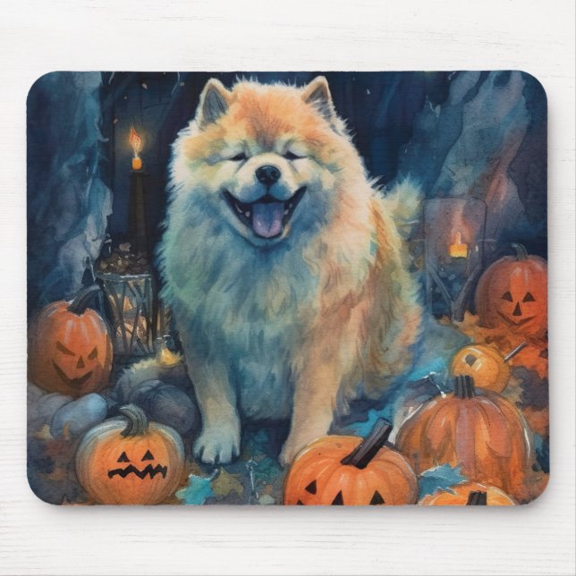 Halloween Chow Chow mit Kürbissen Gruselig Mousepad (Vorne)
