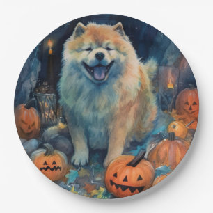 Halloween Chow Chow mit Kürbissen Gruselig Pappteller