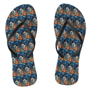 Halloween Chow Chow mit Pumpkins Beängstigend Flip Flops