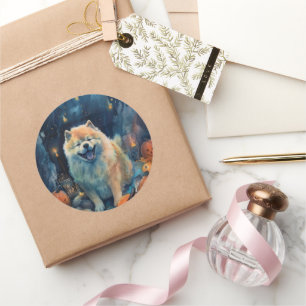 Halloween Chow Chow mit Pumpkins Beängstigend Runder Aufkleber