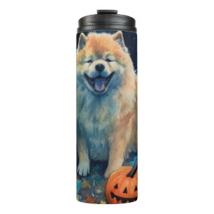 Halloween Chow Chow mit Pumpkins Beängstigend Thermosbecher