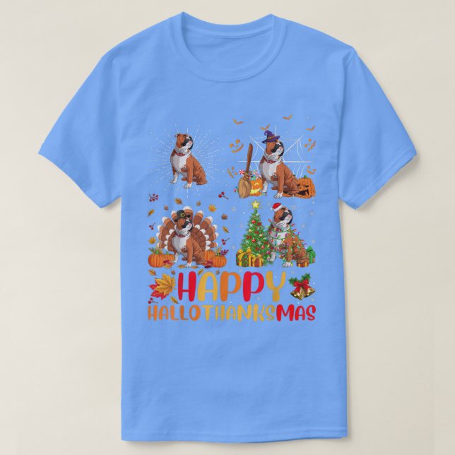 Halloween Christmas Funny English Bulldog Hallotha T-Shirt (Design vorne)