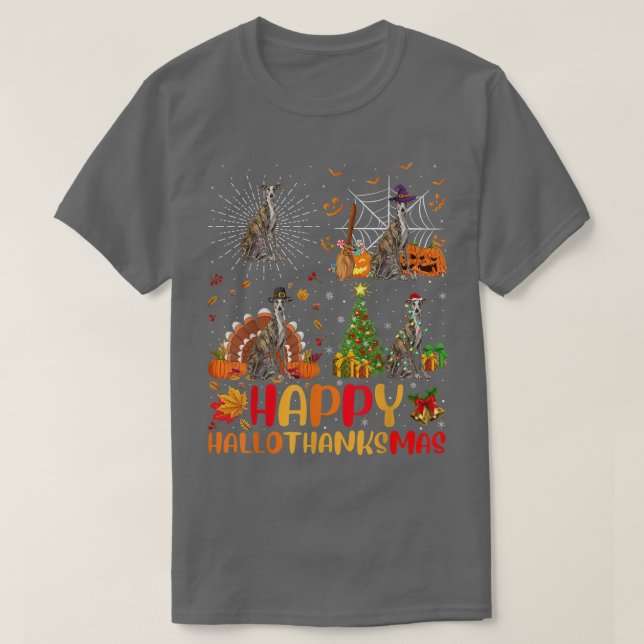 Halloween Christmas Funny Greyhound Dog Hallothank T-Shirt (Design vorne)