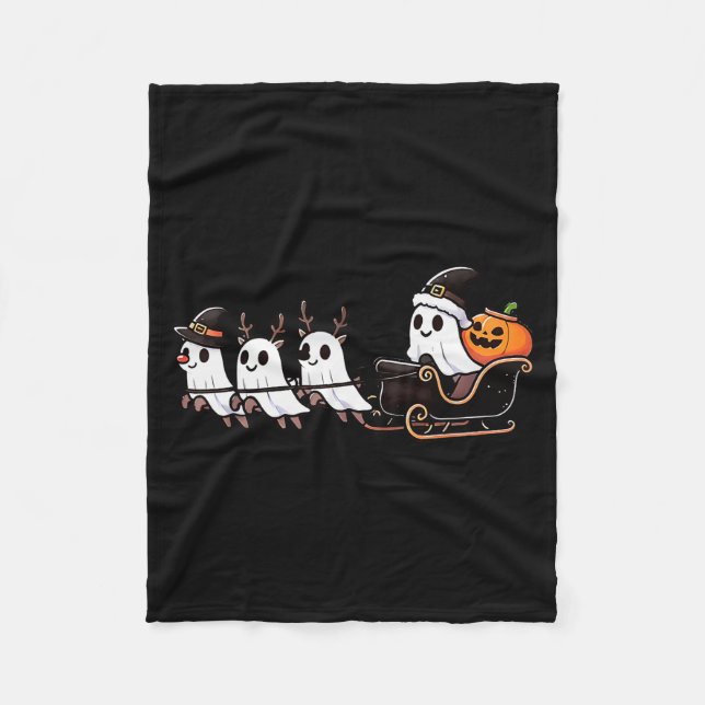 Halloween Christmas Santa's Reindeer Ghost Happy G Fleecedecke (Vorderseite)