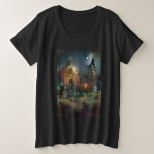 Halloween Church, Moonlight, Horror Friedhof T-Sh Große Größe T-Shirt