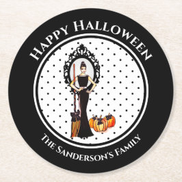 Halloween Classic Elegant Black Dress Polka Dots Runder Pappuntersetzer