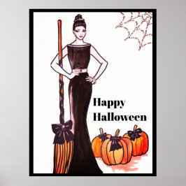 Halloween Classic Elegant Long Black Dress Poster