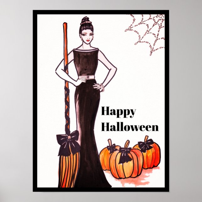 Halloween Classic Elegant Long Black Dress Poster (Vorne)