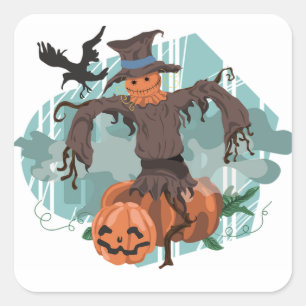 Halloween Classic Round Sticker/Scarecrow Quadratischer Aufkleber