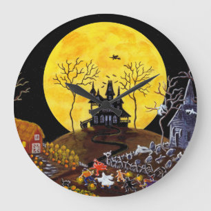 Halloween,clock,graveyard,ghosts,witch,church Große Wanduhr