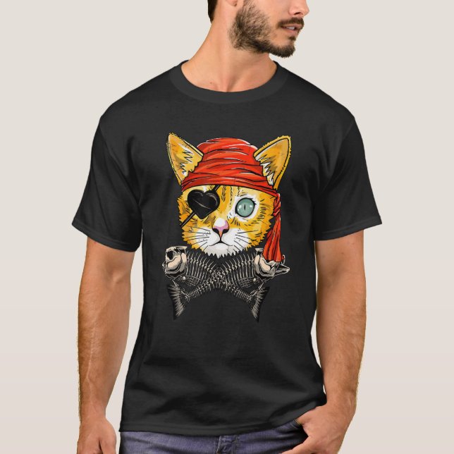 Halloween Co., Flag der niedlichen Piratenkatze Pi T-Shirt (Vorderseite)