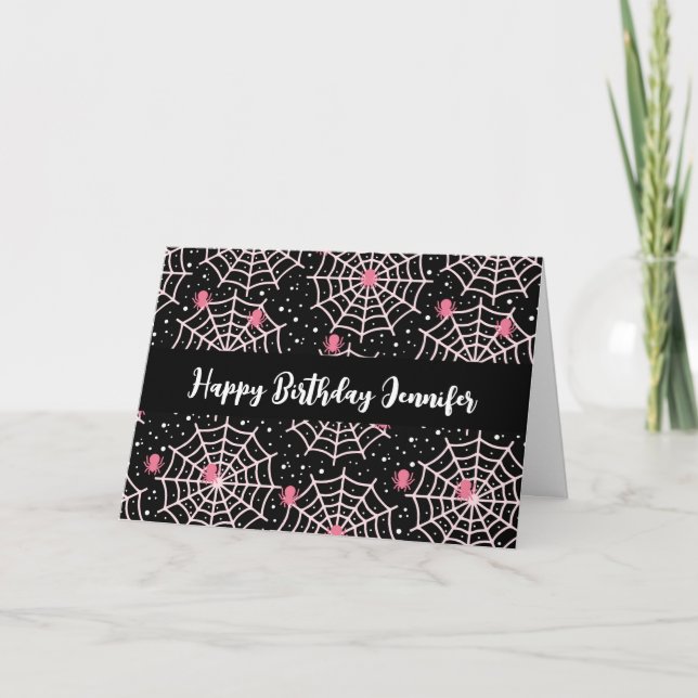 Halloween Cobnets & Spiders Muster Geburtstag Karte (Vorderseite)