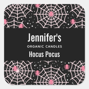 Halloween Cobnets & Spiders Pattern Candle Biz Quadratischer Aufkleber