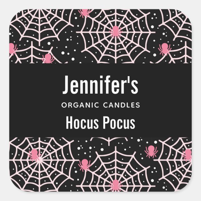 Halloween Cobnets & Spiders Pattern Candle Biz Quadratischer Aufkleber (Vorderseite)
