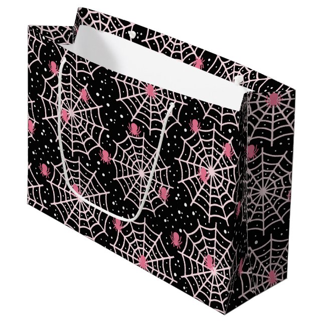 Halloween Cobnets & Spiders Pattern Große Geschenktüte (Vorderseite Schrägansicht)