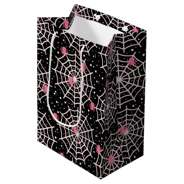Halloween Cobnets & Spiders Pattern Mittlere Geschenktüte (Vorderseite Schrägansicht)