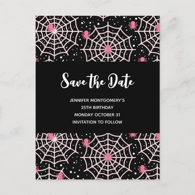 Halloween Cobnets & Spiders Pattern Save the Date Einladungspostkarte (Vorderseite)