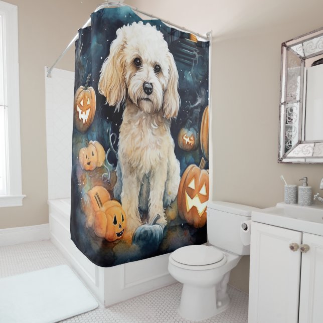 Halloween Cockapoo mit Pumpkins Beängstigend Duschvorhang (Beispiel)
