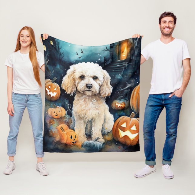 Halloween Cockapoo mit Pumpkins Beängstigend Fleecedecke (Beispiel)