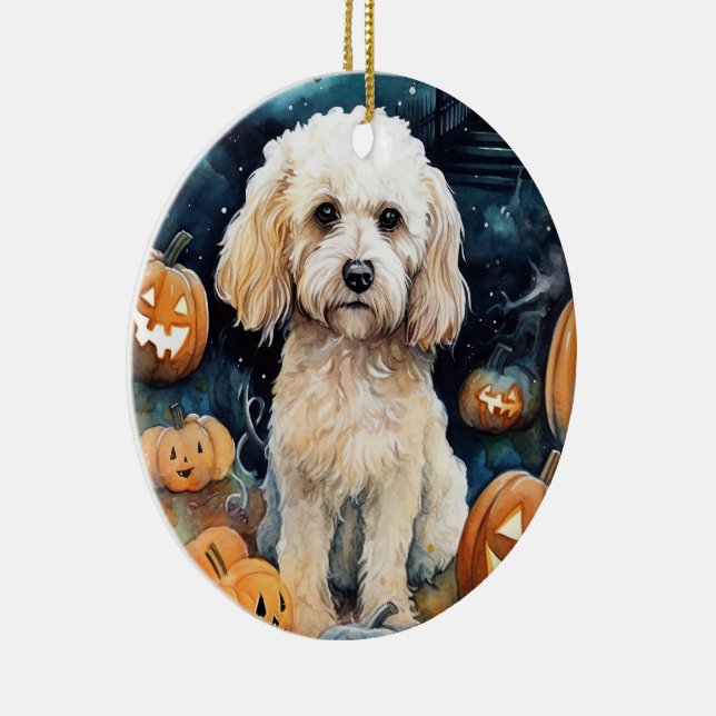 Halloween Cockapoo mit Pumpkins Beängstigend Keramik Ornament (Rechts)
