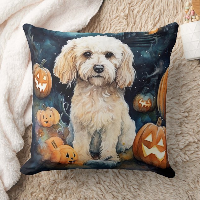 Halloween Cockapoo mit Pumpkins Beängstigend Kissen (Decke)