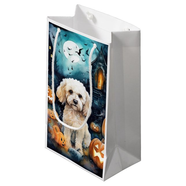 Halloween Cockapoo mit Pumpkins Beängstigend Kleine Geschenktüte (Vorderseite Schrägansicht)