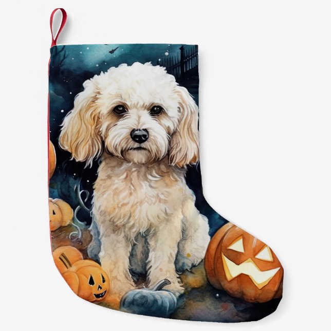 Halloween Cockapoo mit Pumpkins Beängstigend Kleiner Weihnachtsstrumpf (Vorderseite)