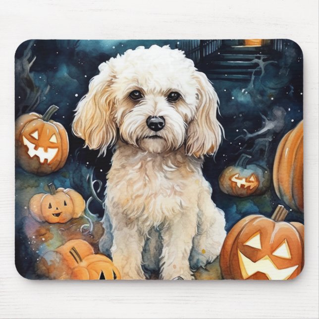 Halloween Cockapoo mit Pumpkins Beängstigend Mousepad (Vorne)