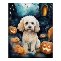 Halloween Cockapoo mit Pumpkins Beängstigend