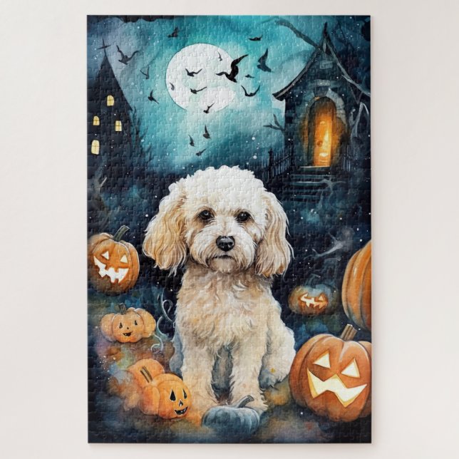Halloween Cockapoo mit Pumpkins Beängstigend Puzzle (Vertikal)