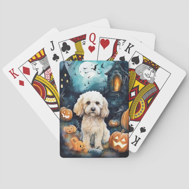 Halloween Cockapoo mit Pumpkins Beängstigend Spielkarten (Rückseite)